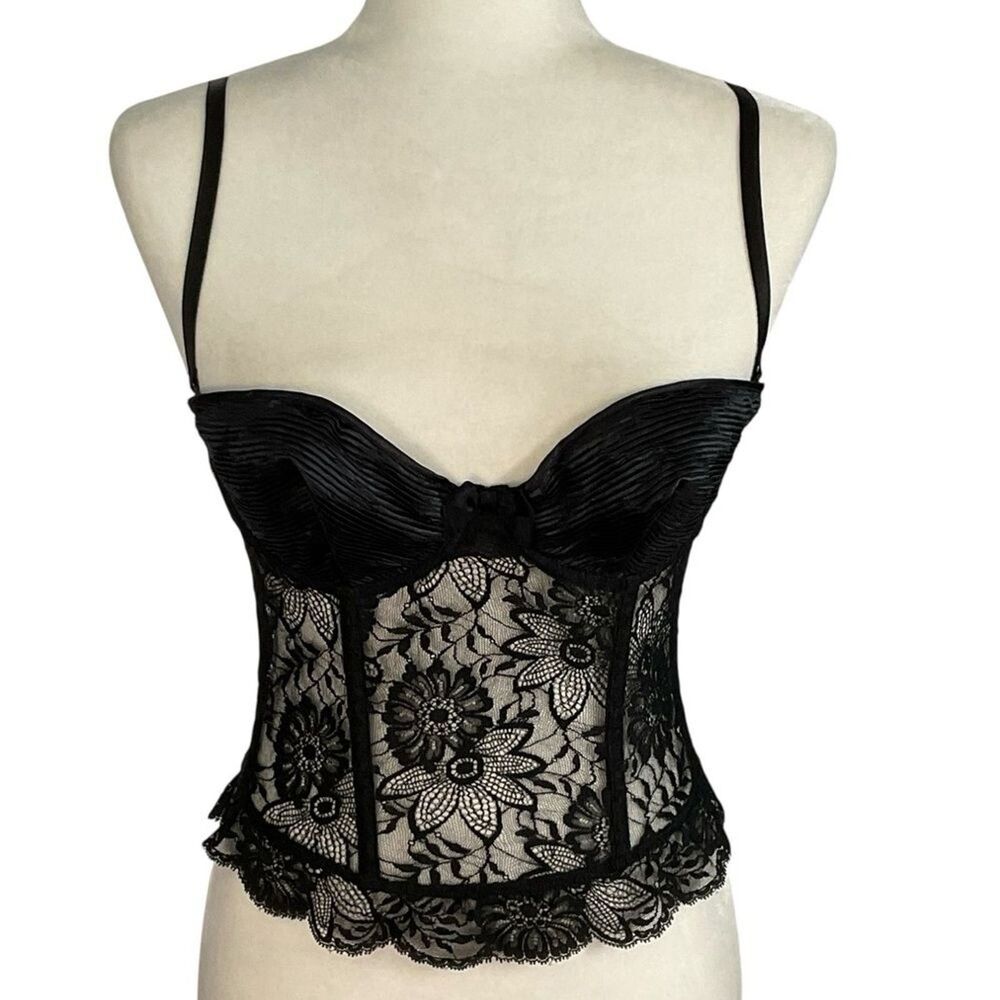 NWT La Perla Flash Black Lace Corset Removable Straps Size 36